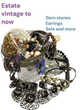 Estate Vintage to now Assorted mixed lot Jewelry Brooches mystery compote jar